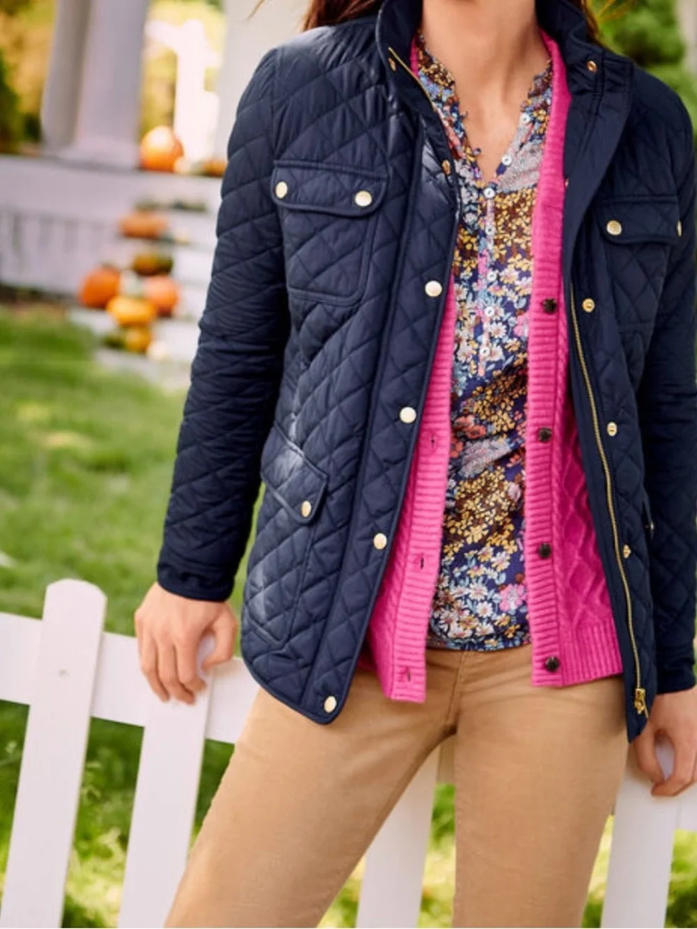 Banana Republic Navy Quilted Jacket with Pink Cardigan